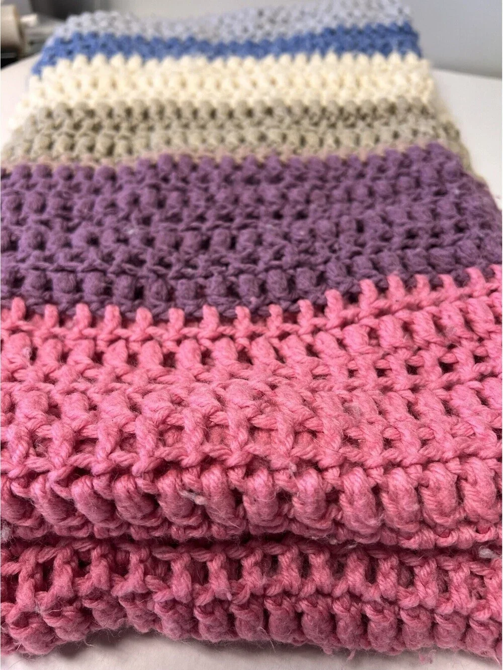 Vintage Hand Knit Afghan Throw Blanket Earth Tones Striped, 56 X 44 Inch
